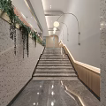 Modern Staircase Interior Design With Hanging Plants And Archway Lights
