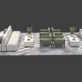 Modern Light Colored Sofa And Coffee Table Set With Decorative Plants And Area Rug 3d model