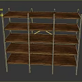 Wooden Shelving Unit With Metal Frames And Multiple Storage Tiers For Organizing