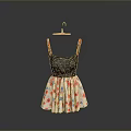 Stylish Women's Dress With Dark Top Red Straps And Light Floral Skirt