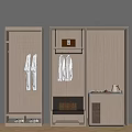 Modern Wardrobe Interior With Hanging Clothes Storage Shelves Bag Shoes And Tea Set