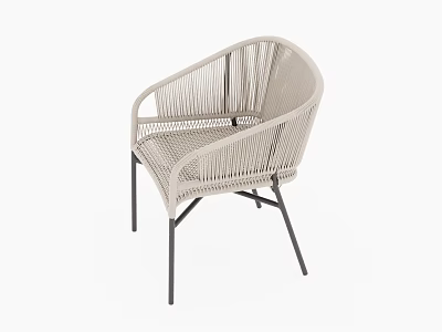 Modern Light Colored Woven Leisure Chair With Black Metal Legs And Armrests 3d model