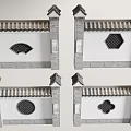 Traditional Chinese Ancient Architecture Wall With Various Shaped Lattice Windows And Tile Roof