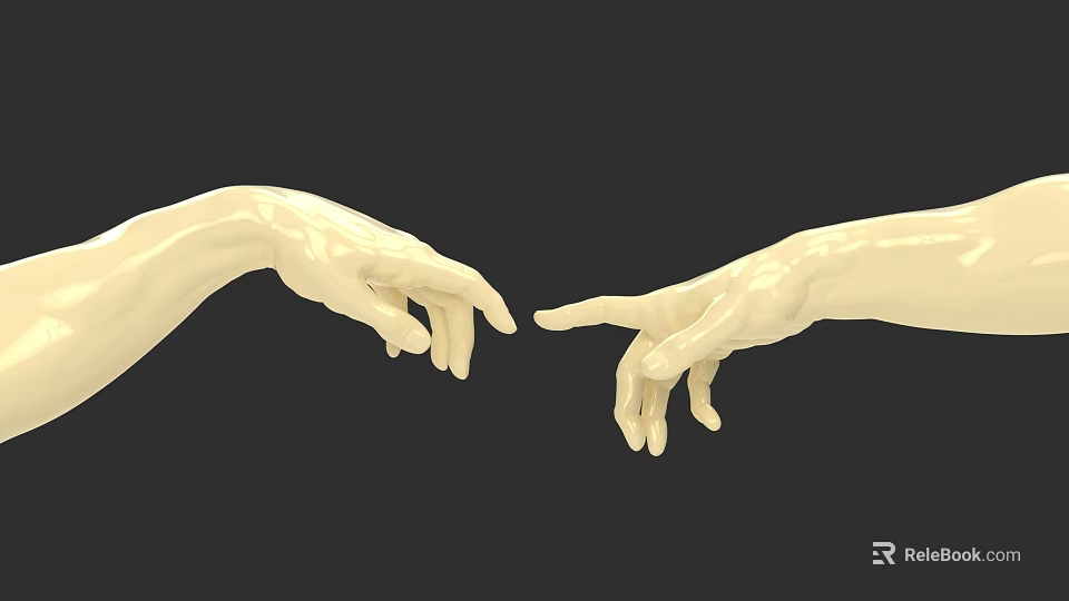 Man's Hands Reaching Towards Each Other With Fingertips Almost Touching On Dark Background 3d model 