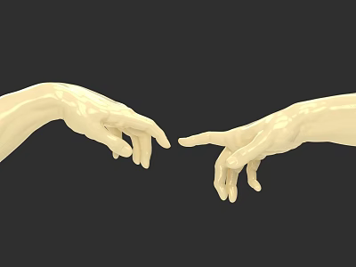 Man's Hands Reaching Towards Each Other With Fingertips Almost Touching On Dark Background 3d model