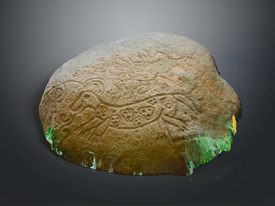 Wooden Stone Decorative Sculpture Piece With Intricate Carved Patterns And Green Illuminated Edges 3d model