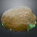 Wooden Stone Decorative Sculpture Piece With Intricate Carved Patterns And Green Illuminated Edges