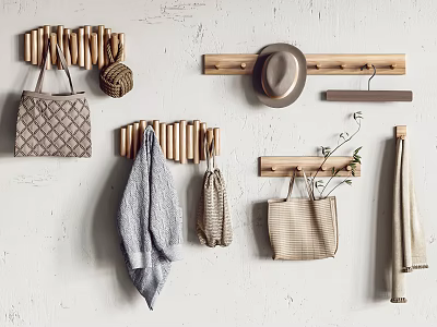 Wooden Wall Hooks For Hanging Bags Hats Towels And Plants In Home Decor 3d model