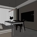 Modern Restaurant Interior With Dining Table Chairs Bench Seating Hanging Light Cabinets And Window 3d model