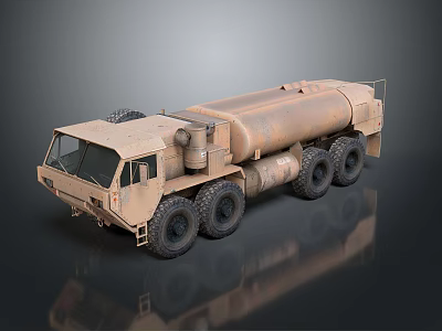Tan Military Fuel Truck With Large Tank And Multiple Wheels Structure 3d model