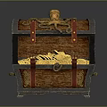 Vintage Wooden Treasure Chest Filled With Gold Coins And Octopus Decoration