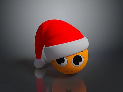 Yellow Emoji Wearing Red Santa Hat With Sad Expression On Dark Surface 3d model