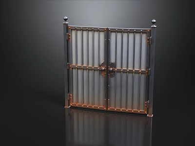 Decorative Metal Gate With Double Doors Transparent Panels And Spherical Top Finials 3d model