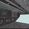 Industrial Platform Interior Featuring Numbered Signs Metal Floor And Staircase