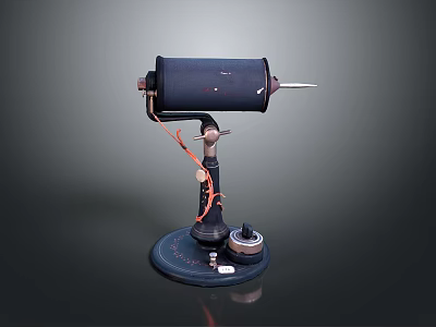 Black Cylindrical Mechanical Device With Stand Connecting Wires And Base Control Knob 3d model