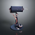 Black Cylindrical Mechanical Device With Stand Connecting Wires And Base Control Knob 3d model