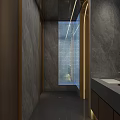 Modern Restaurant Interior With Waterfall Wall Green Plants Stones And Glass Partition