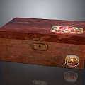 Vintage Wooden Box With Brass Metal Lock And Colorful Decorative Sticker