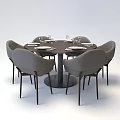 Modern Round Wooden Dining Table Set With Six Gray Chairs And Tableware 3d model