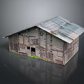 Weathered Wooden House With Metal Roof Wooden Walls And Green Plants Around