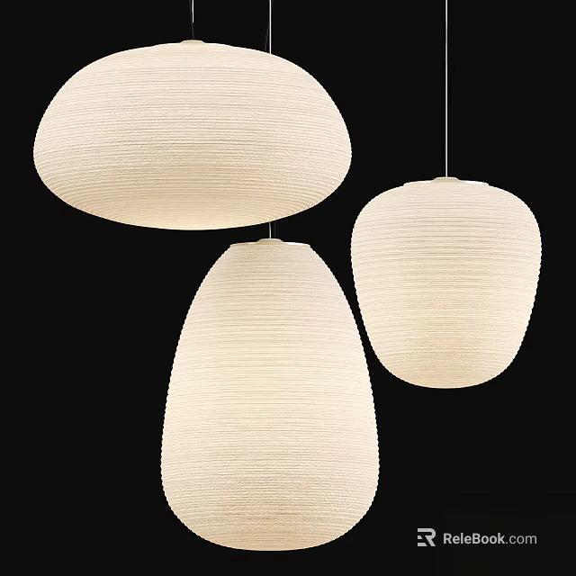 Three White Textured Round Pendant Lights In Modern Minimalist Design Against Black Background 3d model 