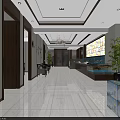 Elegant Restaurant Interior With Reception Counter Wine Shelves And Menu Display Screen 3d model
