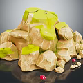 Detailed 3D Rendered Rock Formation With Green Moss And Small Red Mushrooms