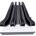 Black Parallel Escalators With Modern Design Stainless Steel Steps And White Base 3d model