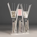 Modern Geometric Display Stand With Hanging Frames Decorative Panels And Fabric Hangings 3d model