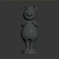 Gray Decorative Standing Pig Sculpture With Hands on Chest and Base