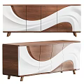 Elegant Modern Sideboard with White Wavy Panels Wooden Frame and Slim Leg Design