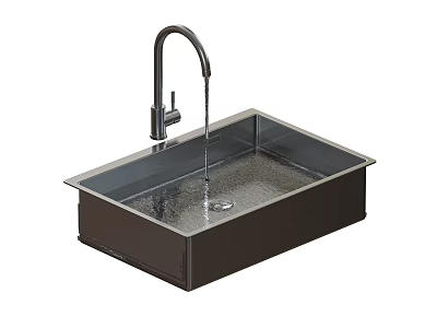 Black Stainless Steel Kitchen Sink With Modern Faucet And Flowing Water 3d model