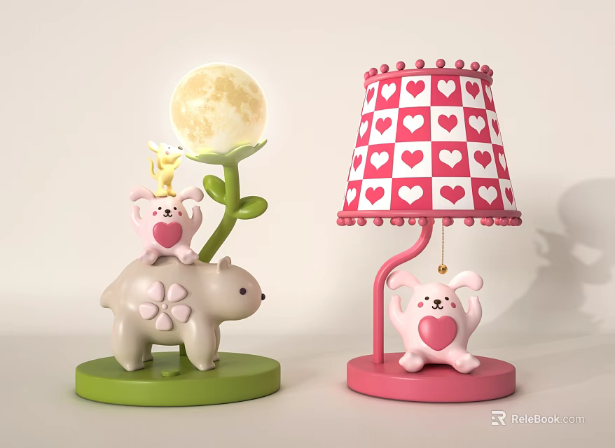 Cute Bear Rabbit Themed Lamps with Moon Flower Heart Lattice Shade and Pendant 3d model 