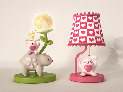 Cute Bear Rabbit Themed Lamps with Moon Flower Heart Lattice Shade and Pendant 3d model