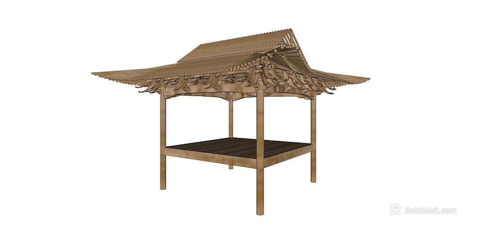 Ancient Architecture Traditional Wooden Pavilion With Decorative Roof And Supporting Pillars 3d model 