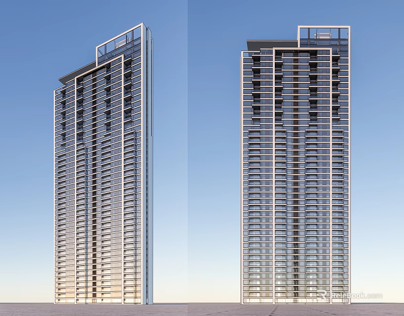 Modern High Rise Building Architectural Design With Glass Facade And Balcony Structure 3d model 