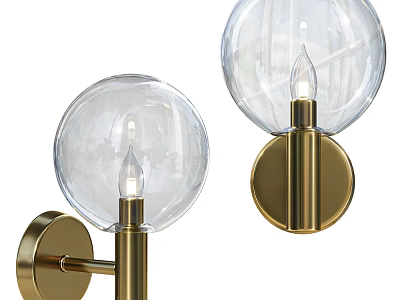 Elegant Modern Wall Sconces With Transparent Glass Globe Shades And Brass Bases 3d model