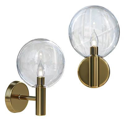 Elegant Modern Wall Sconces With Transparent Glass Globe Shades And Brass Bases 3d model