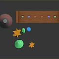 Laboratory Display With Wooden Test Tube Rack Glass Tubes Colorful Star Shapes And Conical Flask