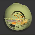 3D Model of Organelle with Light Green Outer Layer Pink Inner Structure and Yellow Particles