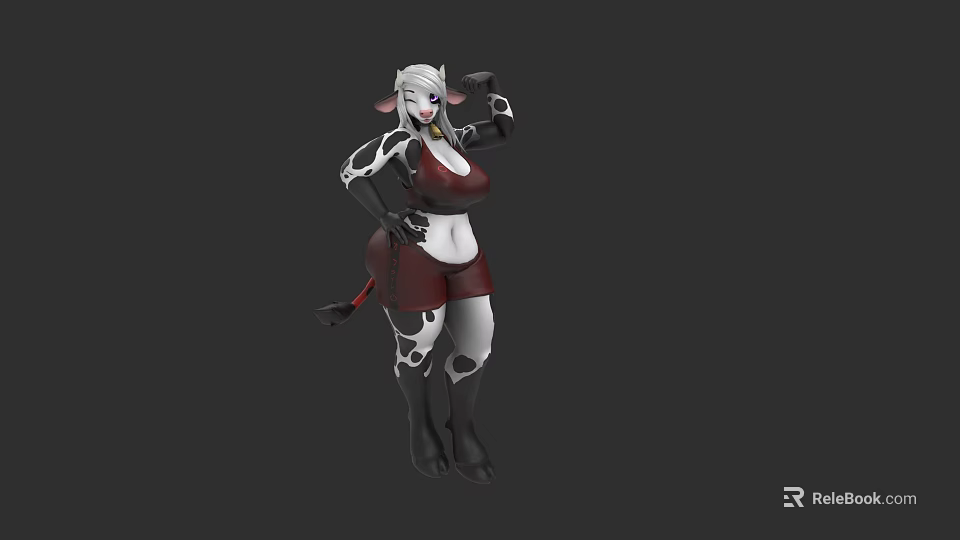 Anthropomorphic Cow Game and Movie Character With Black White Spots Red Outfit Confident Pose 3d model 