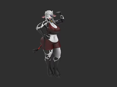 Anthropomorphic Cow Game and Movie Character With Black White Spots Red Outfit Confident Pose 3d model