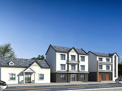 Two Story Detached Villa With White Exterior Dark Roof Multiple Windows Front Driveway And Trees 3d model