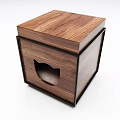 Wooden Cat Bed With Walnut Wood Finish Cat Face Shaped Entrance And Rolling Wheels
