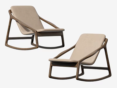 Modern Wooden Frame Lounge Chair With Beige Cushion Two Pieces Design 3d model