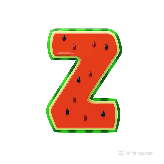 Watermelon Shaped Letter Z Decorative Ornament Set with Green Rind Red Flesh and Black Seeds 3d model 