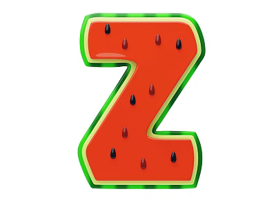 Watermelon Shaped Letter Z Decorative Ornament Set with Green Rind Red Flesh and Black Seeds 3d model