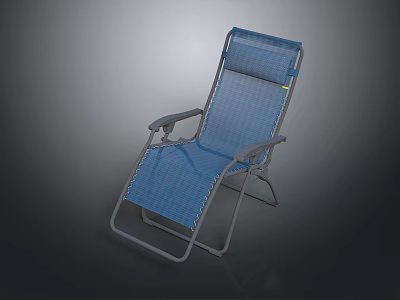 Blue Folding Deck Chair with Metal Frame and Breathable Mesh Fabric for Outdoor Relaxation 3d model