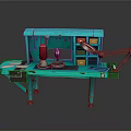 Green Workbench With Desk Lamp Red Container Purple Object Drawers And Shelves
