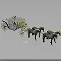 Vintage Horse Drawn Carriage With Yellow Decorative Details And Black Horses